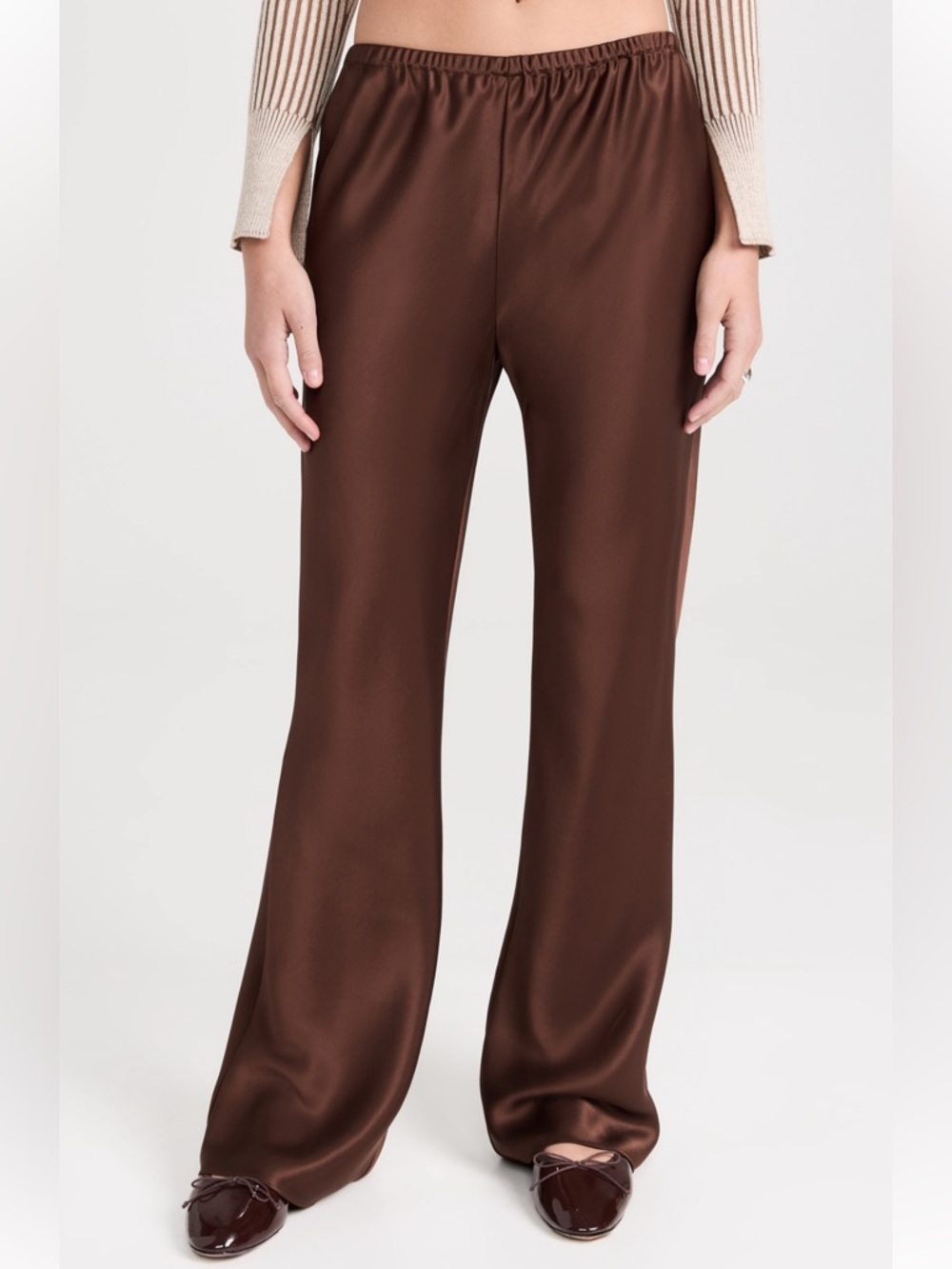 Reformation Gale Satin Bias Pants Cafe Brown Slip Pant Size M